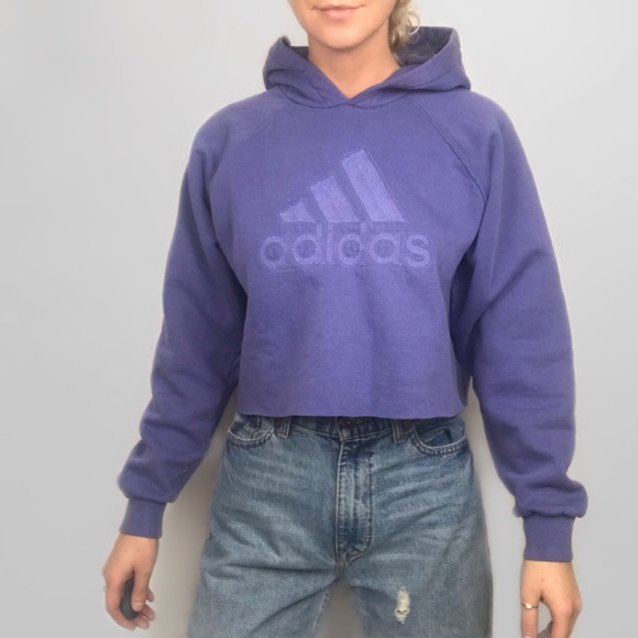 โSOLDโ Y2K deep violet cropped Adidas hoodie - Picture 2 of 6